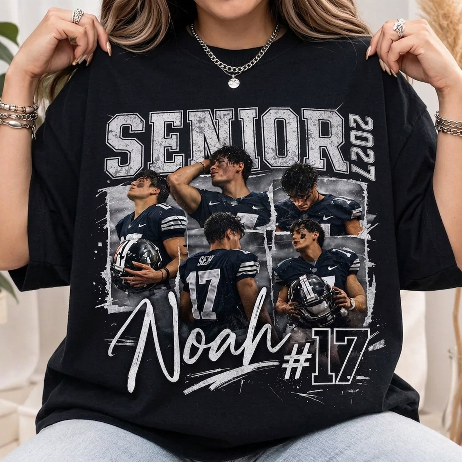 Personalized 2027 Senior Bootleg Shirt, Custom Photo Senior Football Mom Shirt, High School Graduation Gift