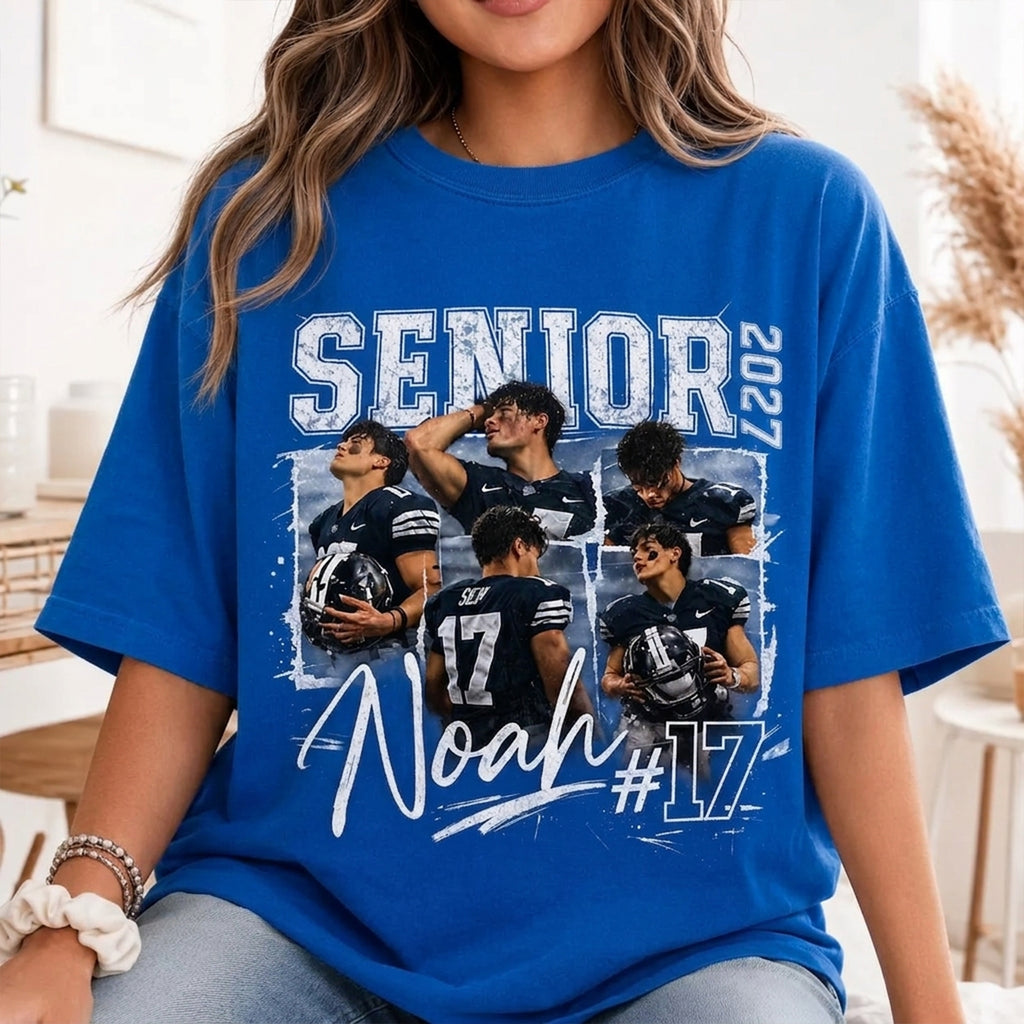 Personalized 2027 Senior Bootleg Shirt, Custom Photo Senior Football Mom Shirt, High School Graduation Gift