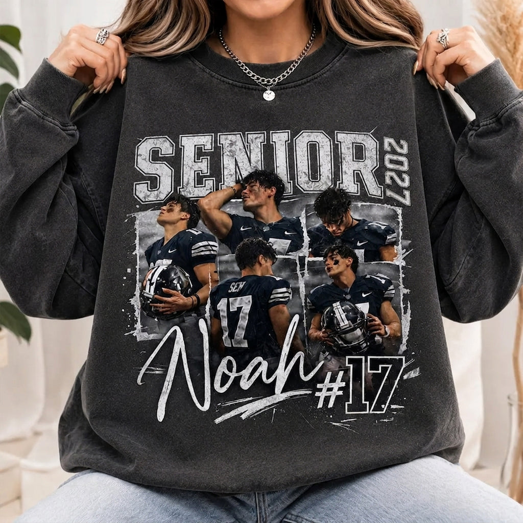 Personalized 2027 Senior Bootleg Shirt, Custom Photo Senior Football Mom Shirt, High School Graduation Gift