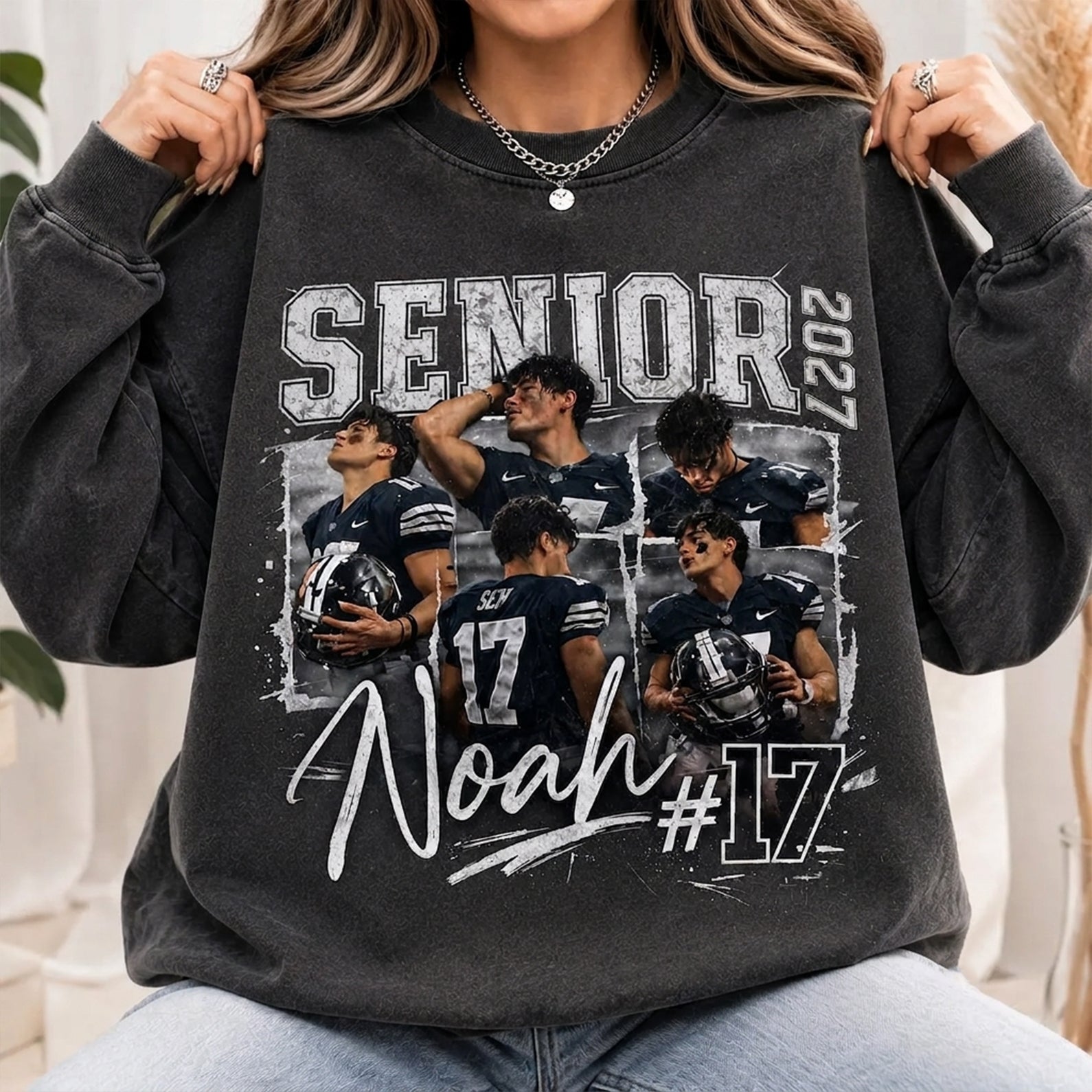 Personalized 2027 Senior Bootleg Shirt, Custom Photo Senior Football Mom Shirt, High School Graduation Gift