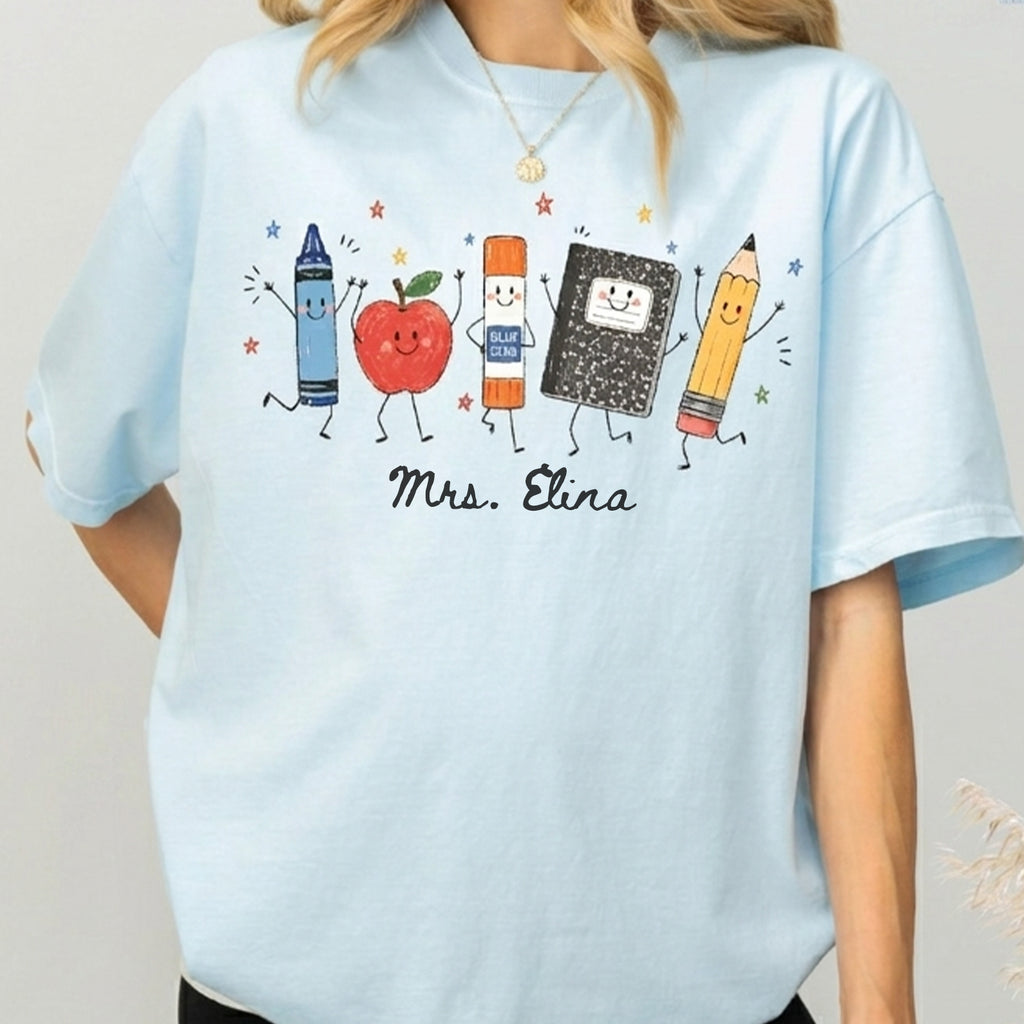 Funny Teacher Life Shirt, Personalized Shirt, Back To School Gift, Crayon Apple Pencil Notebook Shirt