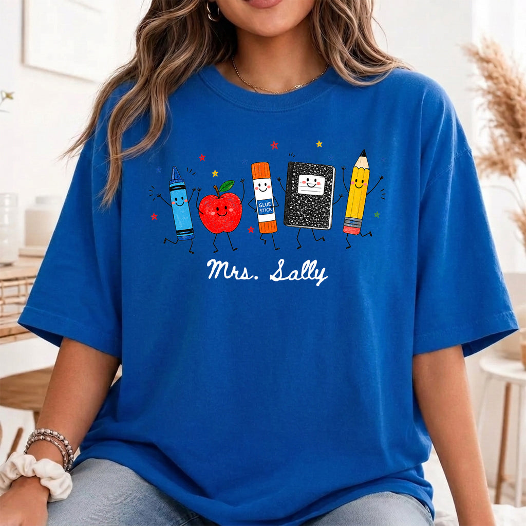 Funny Teacher Life Shirt, Personalized Shirt, Back To School Gift, Crayon Apple Pencil Notebook Shirt