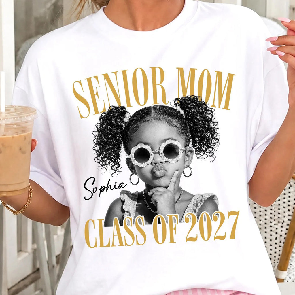 Custom Photo Retro Senior Mom 2027 Shirt, Personalized Shirt, Class of 2027 Gift, High School Graduation Tee