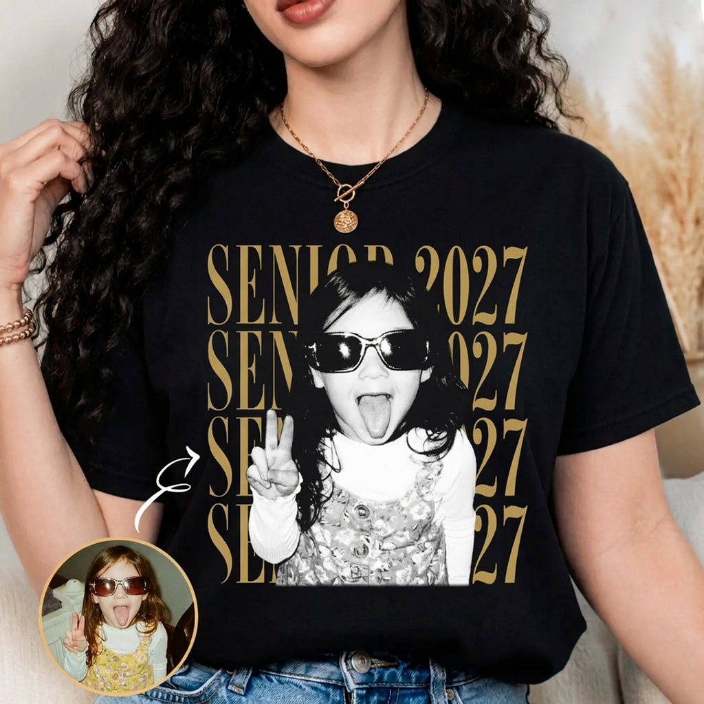 Custom Photo Senior Mom Shirt, Personalized Shirt, Class of 2027 Gift, Senior Mom Graduation Shirts