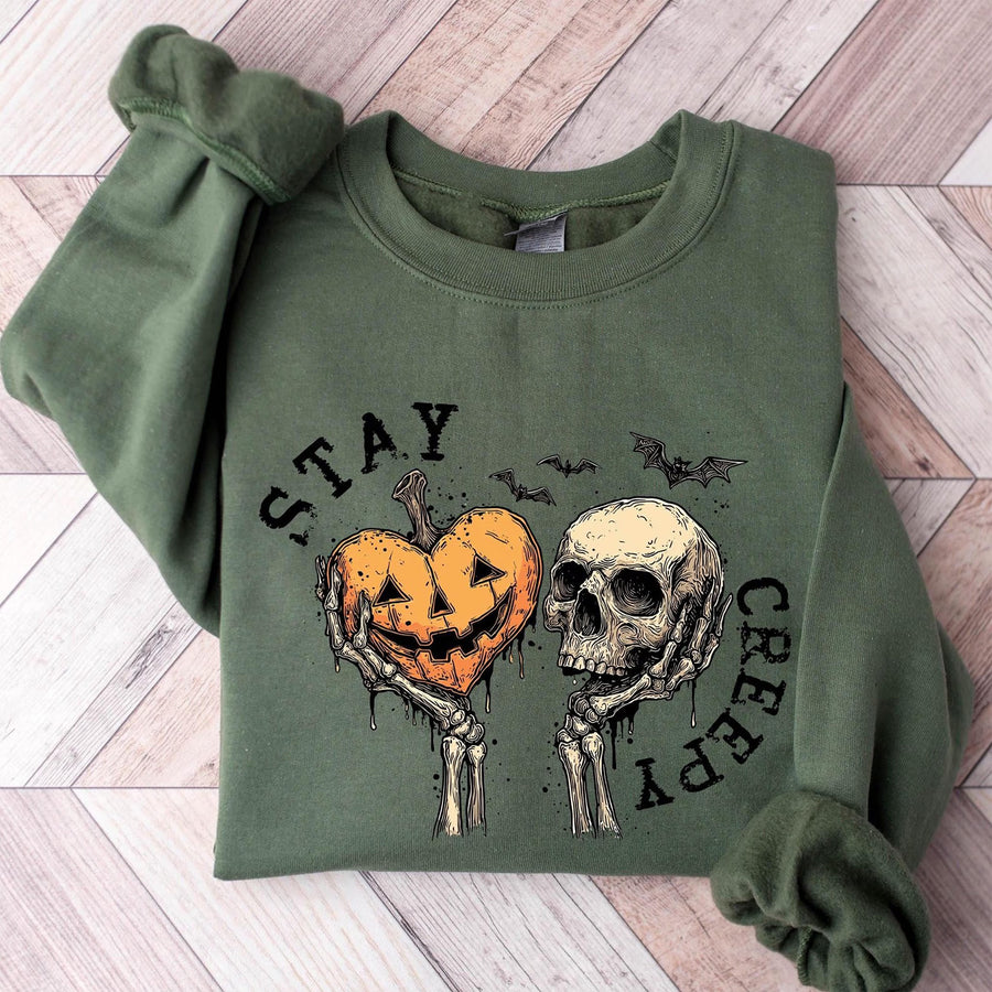 Stay Creepy Shirt, Halloween Sweatshirt, Spooky Season Shirt, Cute Skeleton Hands Tee