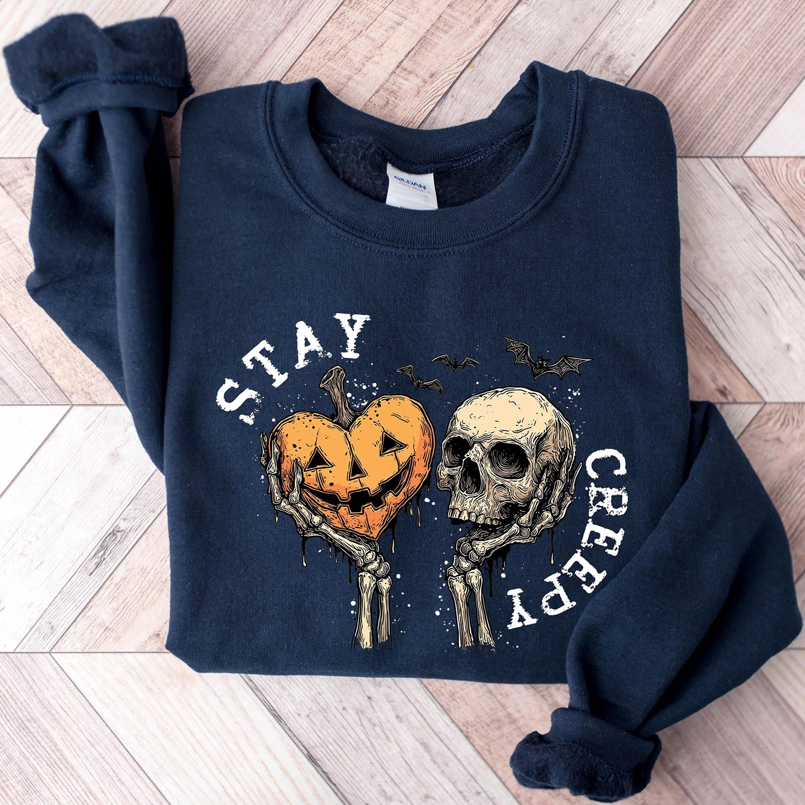 Stay Creepy Shirt, Halloween Sweatshirt, Spooky Season Shirt, Cute Skeleton Hands Tee