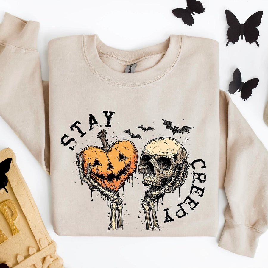 Stay Creepy Shirt, Halloween Sweatshirt, Spooky Season Shirt, Cute Skeleton Hands Tee