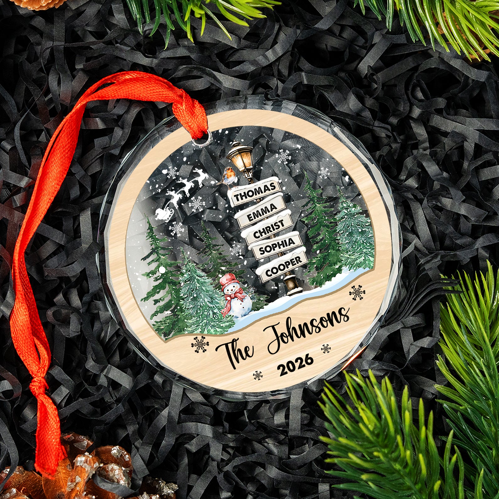 Custom Family Names Christmas Ornament, Personalized Glass Ornament, Christmas Gift