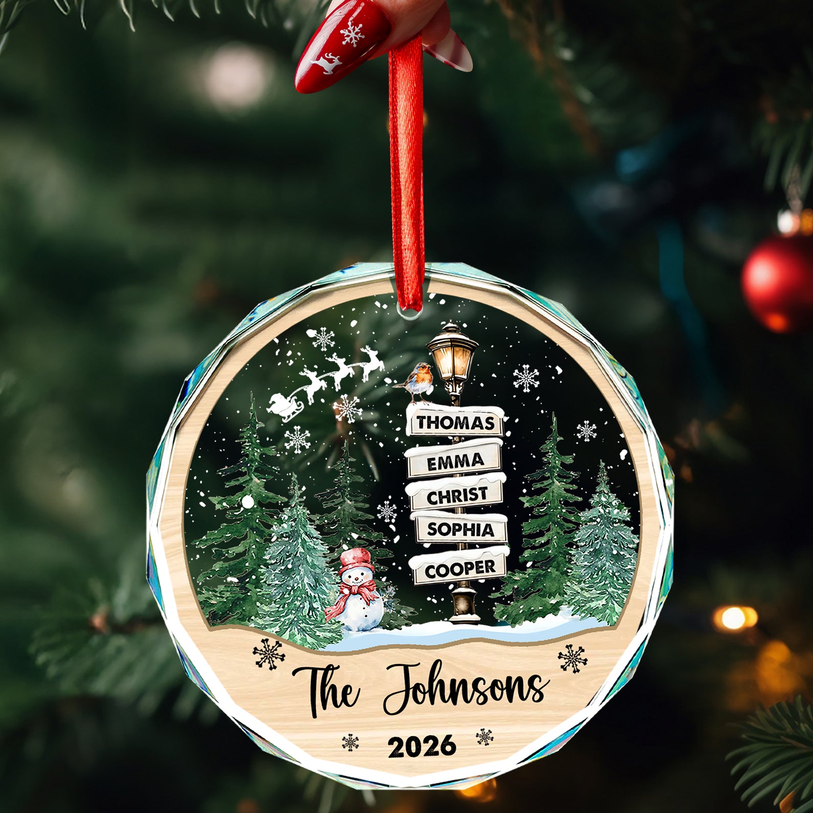 Custom Family Names Christmas Ornament, Personalized Glass Ornament, Christmas Gift