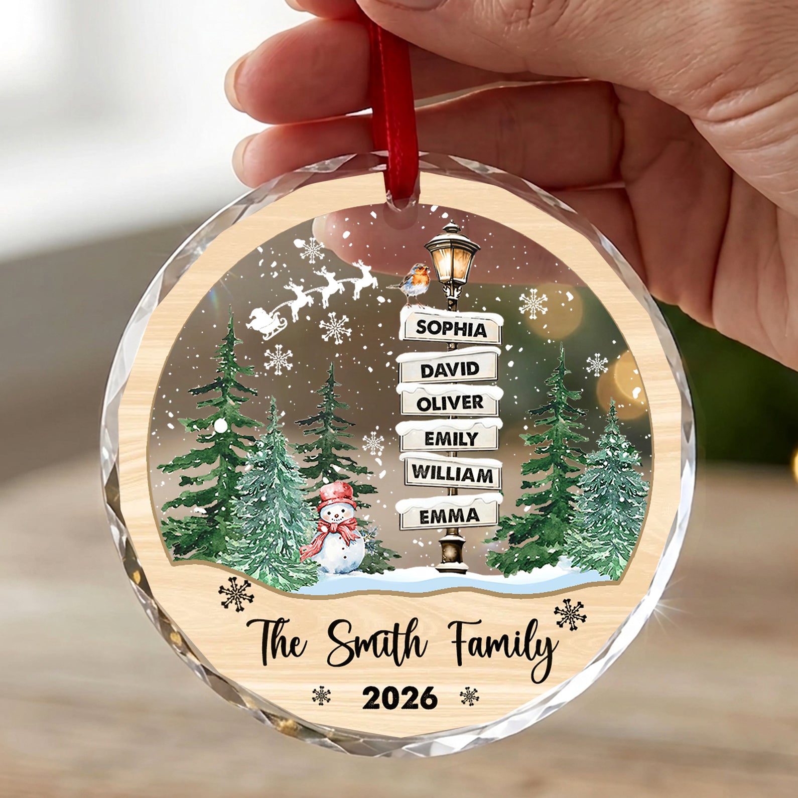 Custom Family Names Christmas Ornament, Personalized Glass Ornament, Christmas Gift