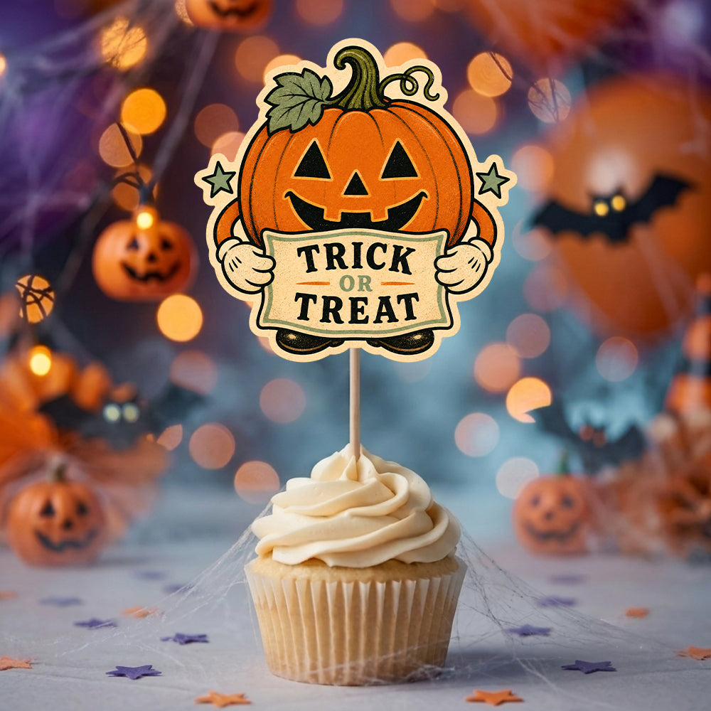 Trick Or Treat Halloween Cupcake Topper, Party Decor For Halloween, Spooky Cupcake Topper