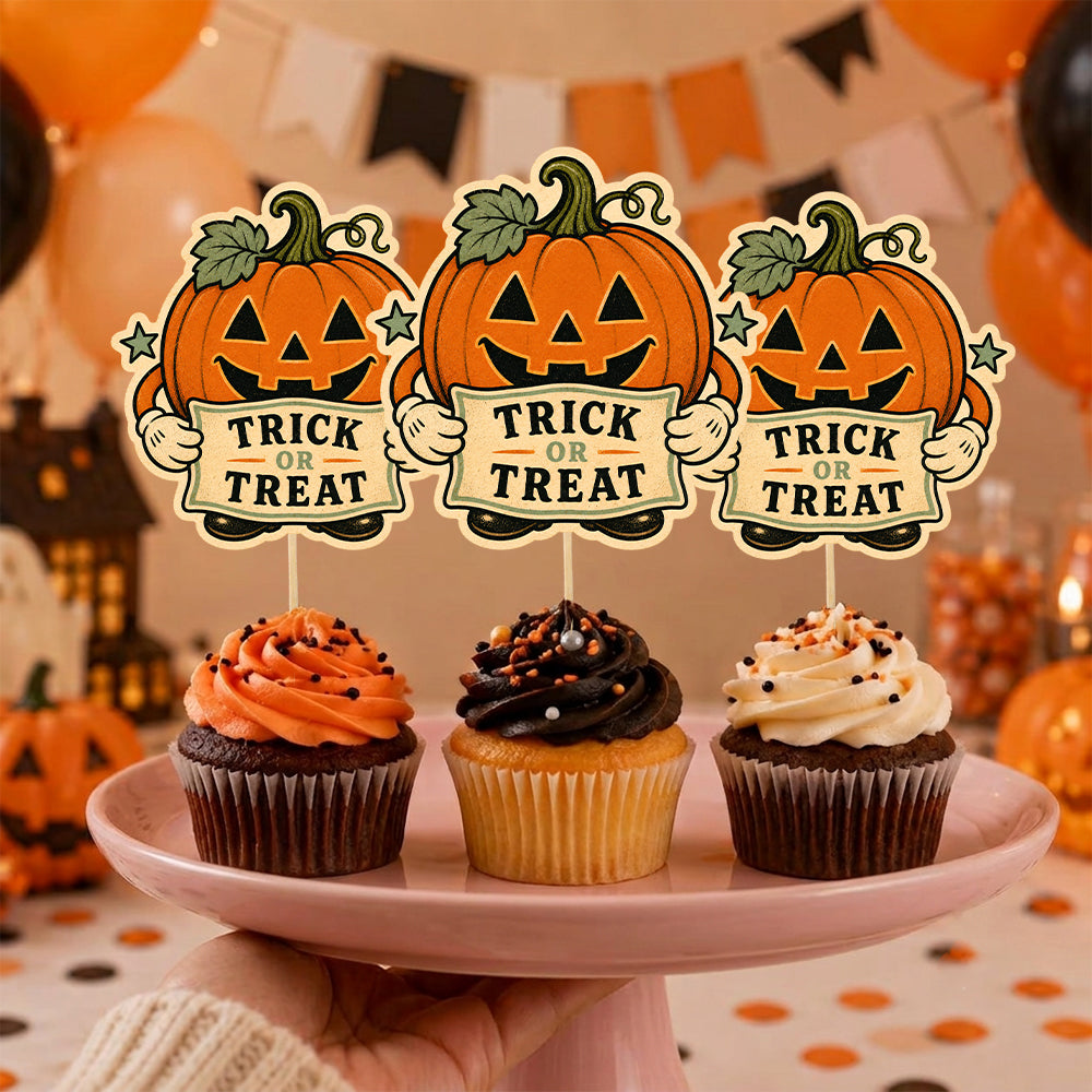 Trick Or Treat Halloween Cupcake Topper, Party Decor For Halloween, Spooky Cupcake Topper
