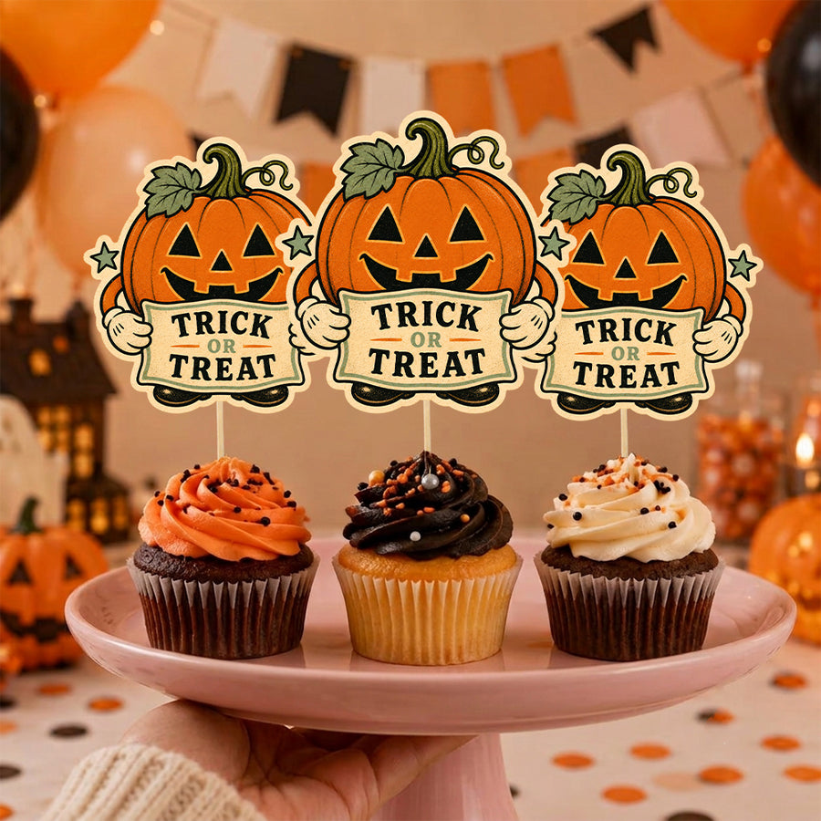 Trick Or Treat Halloween Cupcake Topper, Party Decor For Halloween, Spooky Cupcake Topper
