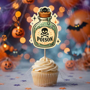 Poison Halloween Cupcake Topper, Party Decor For Halloween, Spooky Cupcake Topper