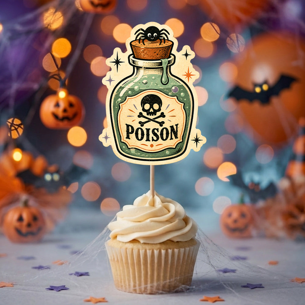 Poison Halloween Cupcake Topper, Party Decor For Halloween, Spooky Cupcake Topper