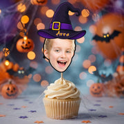 Custom Photo With Witch Hat Cupcake Topper, Personalized Cupcake Topper, Funny Party Decor