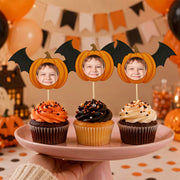 Custom Photo With Pumpkin Hat Cupcake Topper, Personalized Cupcake Topper, Funny Party Decor