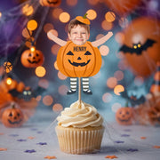 Custom Photo With Pumpkin Cupcake Topper, Personalized Cupcake Topper, Funny Party Decorations