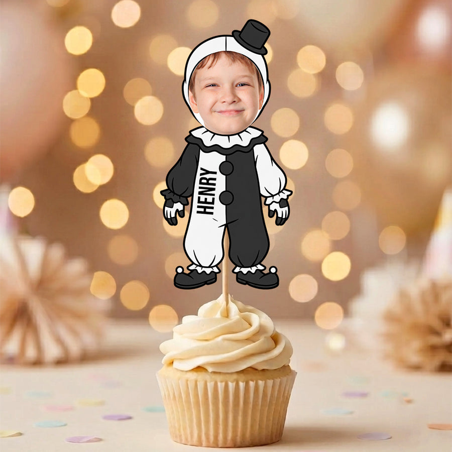 Custom Photo With Mad Clown Cupcake Topper, Personalized Cupcake Topper, Funny Party Decorations