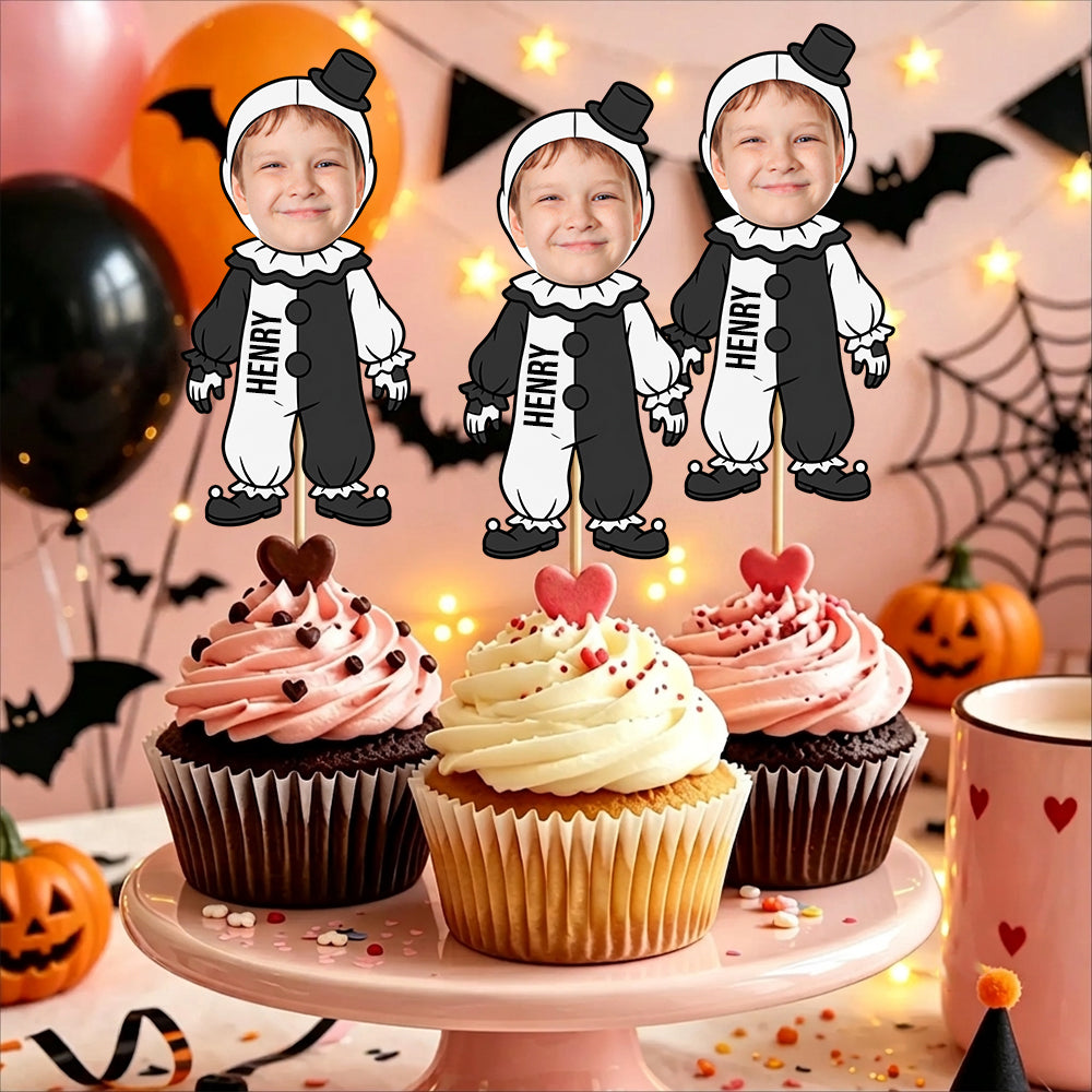 Custom Photo With Mad Clown Cupcake Topper, Personalized Cupcake Topper, Funny Party Decorations