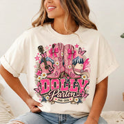 Vintage Dolly Parton T-Shirt - Pink Country Boots & Western Graphic Tee, Dolly Parton Inspired Shirt, Dolly Patrons Memorial Shirt