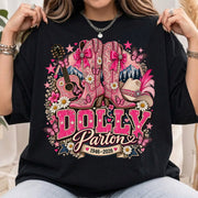 Vintage Dolly Parton T-Shirt - Pink Country Boots & Western Graphic Tee, Dolly Parton Inspired Shirt, Dolly Patrons Memorial Shirt
