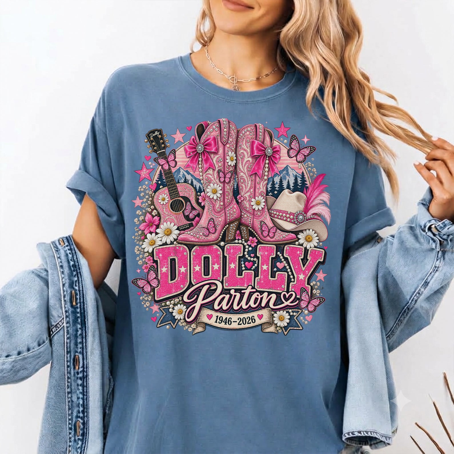 Vintage Dolly Parton T-Shirt - Pink Country Boots & Western Comfort Shirt, Dolly Parton Memorial Shirt