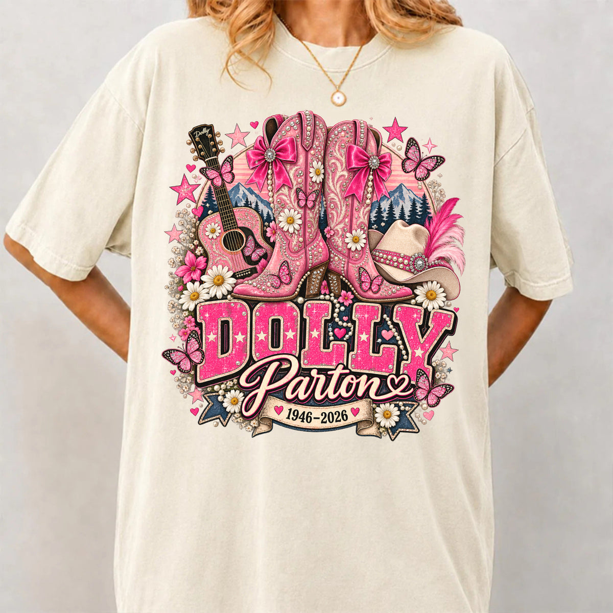 Vintage Dolly Parton T-Shirt - Pink Country Boots & Western Comfort Shirt, Dolly Parton Memorial Shirt