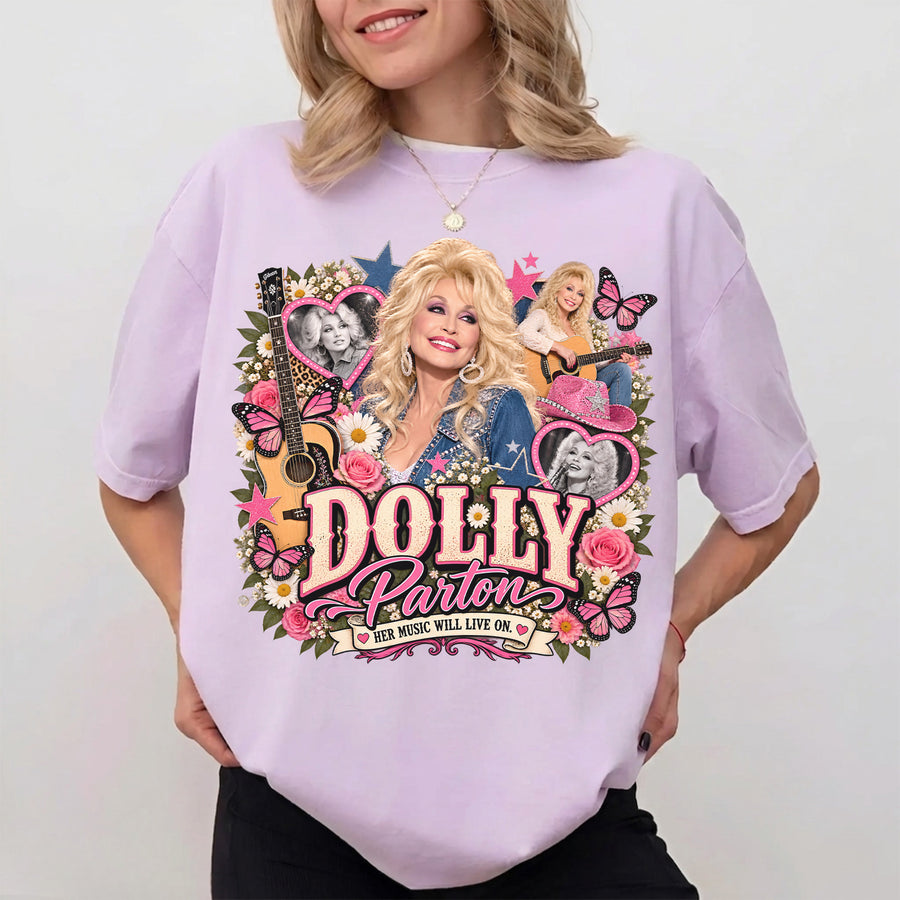 Dolly Patron Her Music Will Live On Comfort Shirt, Dolly Parton Inspired Shirt, Dolly Memorial Shirt