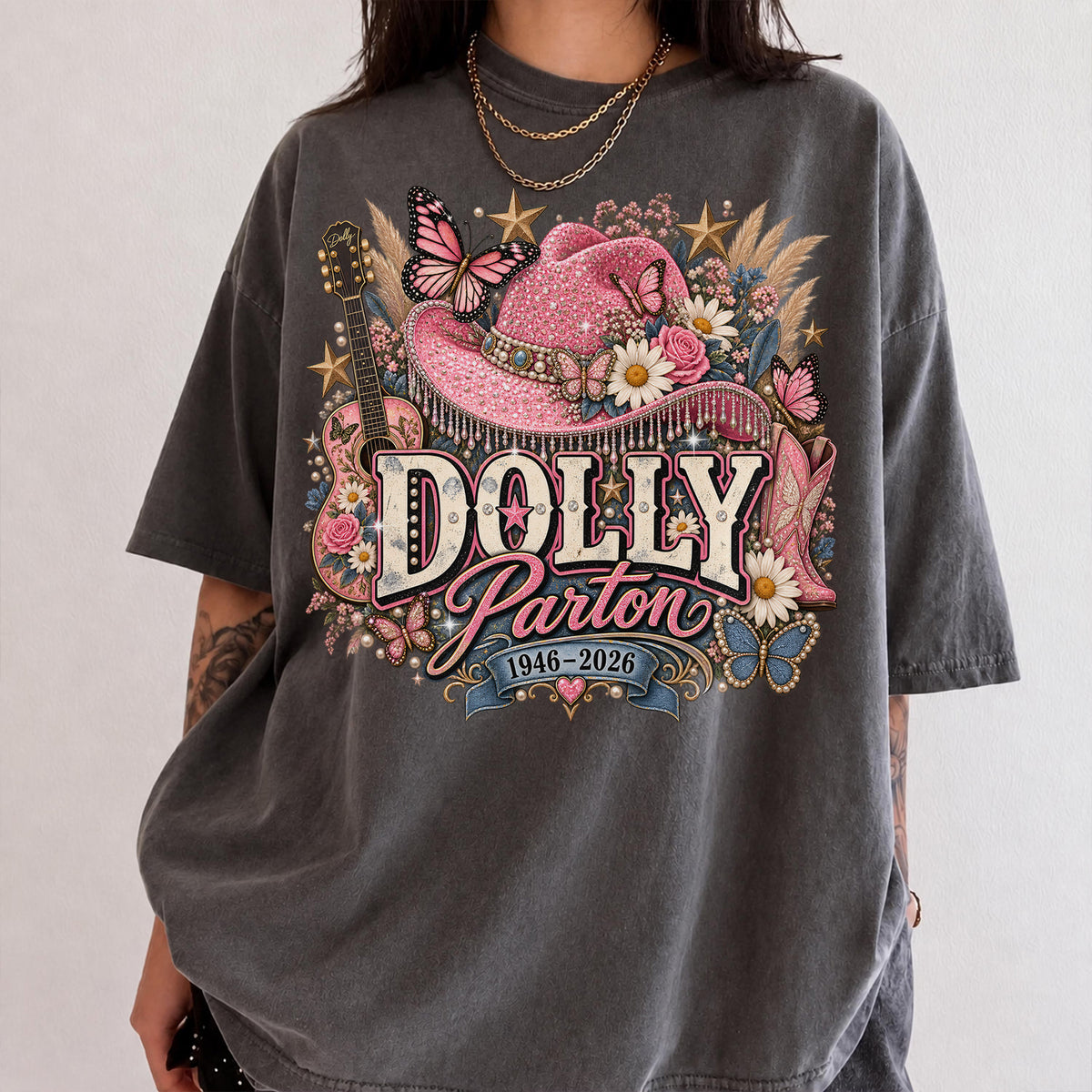 Vintage Dolly Parton Comfort Shirt, Pink Glitter Cowgirl Hat Shirt, Western Country Music Tee
