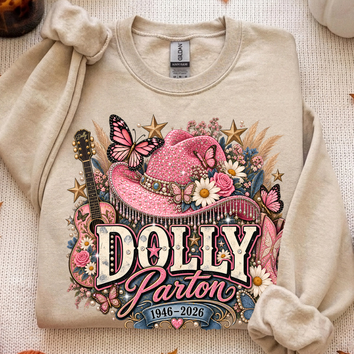 Vintage Dolly Parton T-Shirt, Pink Cowgirl Hat & Acoustic Guitar Western Shirt, Dolly Parton Memorial Shirt