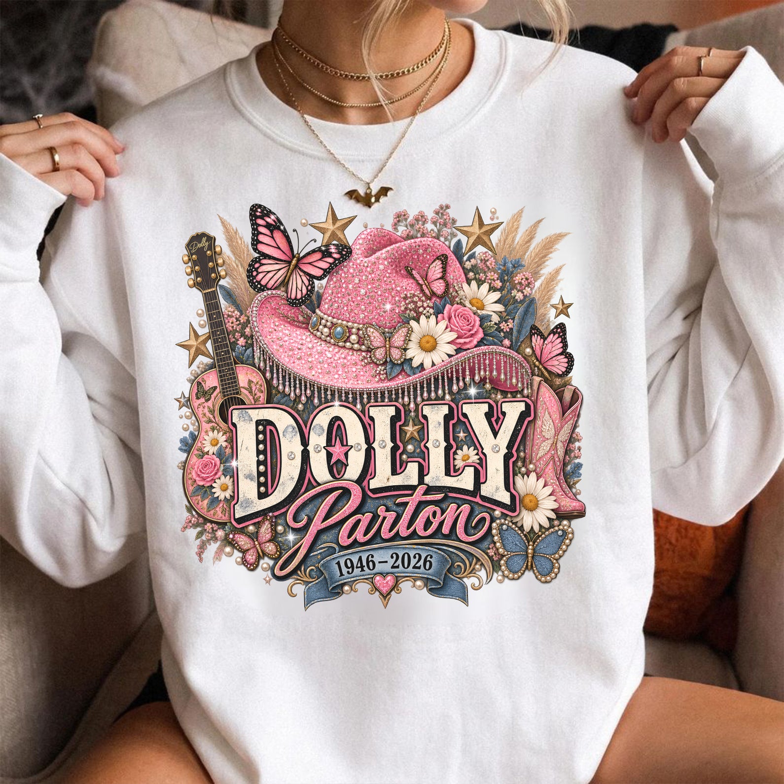 Vintage Dolly Parton T-Shirt, Pink Cowgirl Hat & Acoustic Guitar Western Shirt, Dolly Parton Memorial Shirt