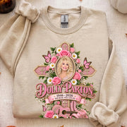 Vintage Dolly Parton Memorial Shirt, Pink Cross & Floral "Her Music Will Live On" Tee