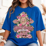 Vintage Dolly Parton Memorial Shirt, Pink Cross & Floral "Her Music Will Live On" Tee