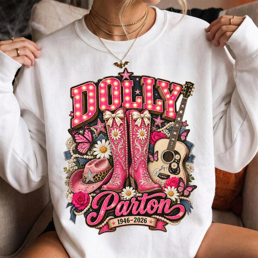 Retro Pink Cowgirl Shirt, Dolly Parton Memorial Shirt, Country Music Fan Gift, Retro Pink Boots Shirt