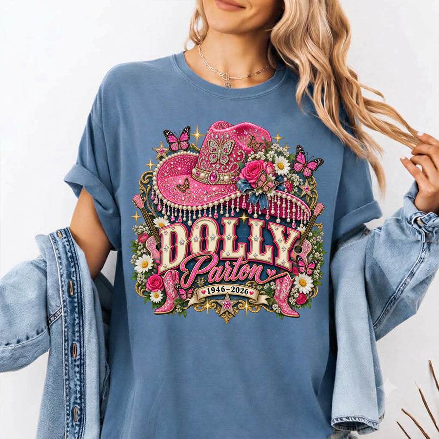 Dolly Parton Vintage Style Comfort Shirt, Pink Cowboy Hat & Boots Shirt, Dolly Parton Memorial Shirt