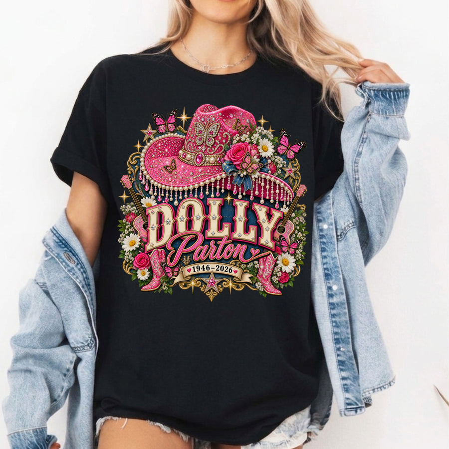 Dolly Parton Vintage Style Shirt, Pink Cowboy Hat & Boots Shirt, Dolly Parton Memorial Shirt