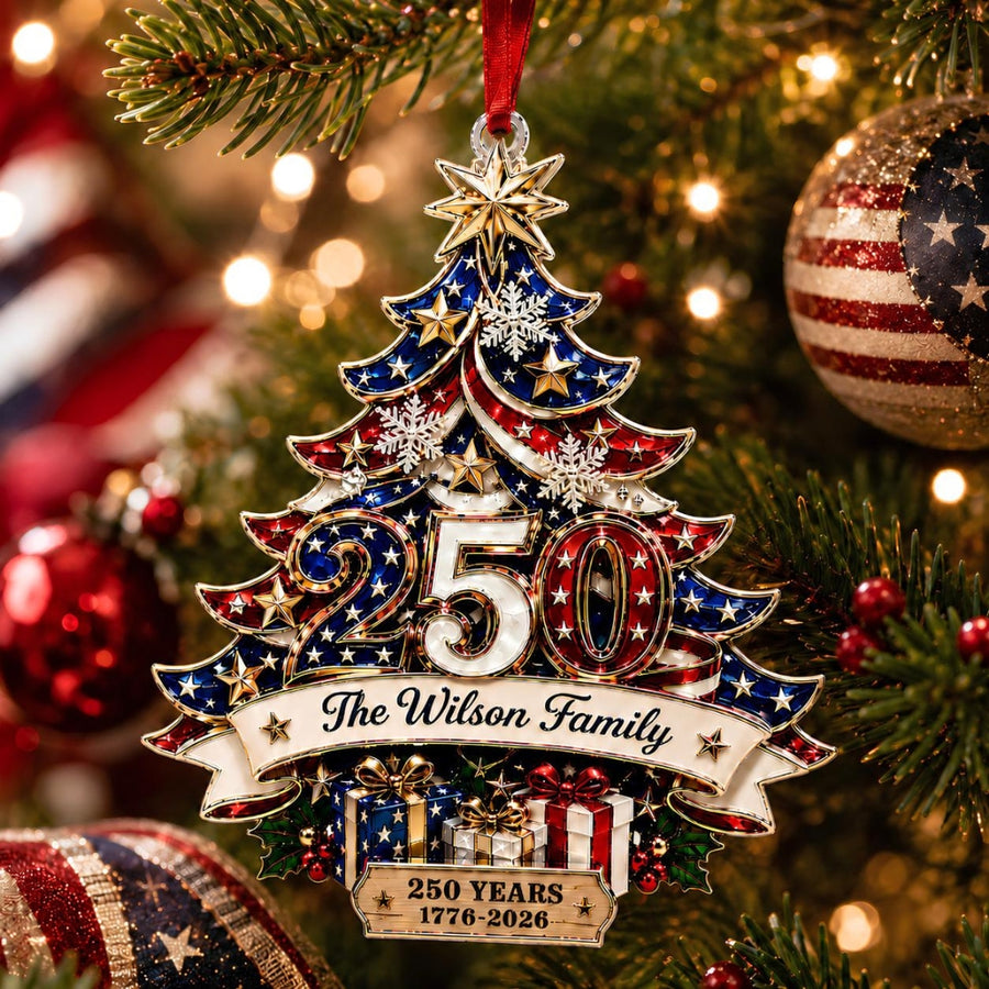 Custom 250th Anniversary Acrylic Ornament, Personalized Christmas Ornament, America Patriotic Family Gift