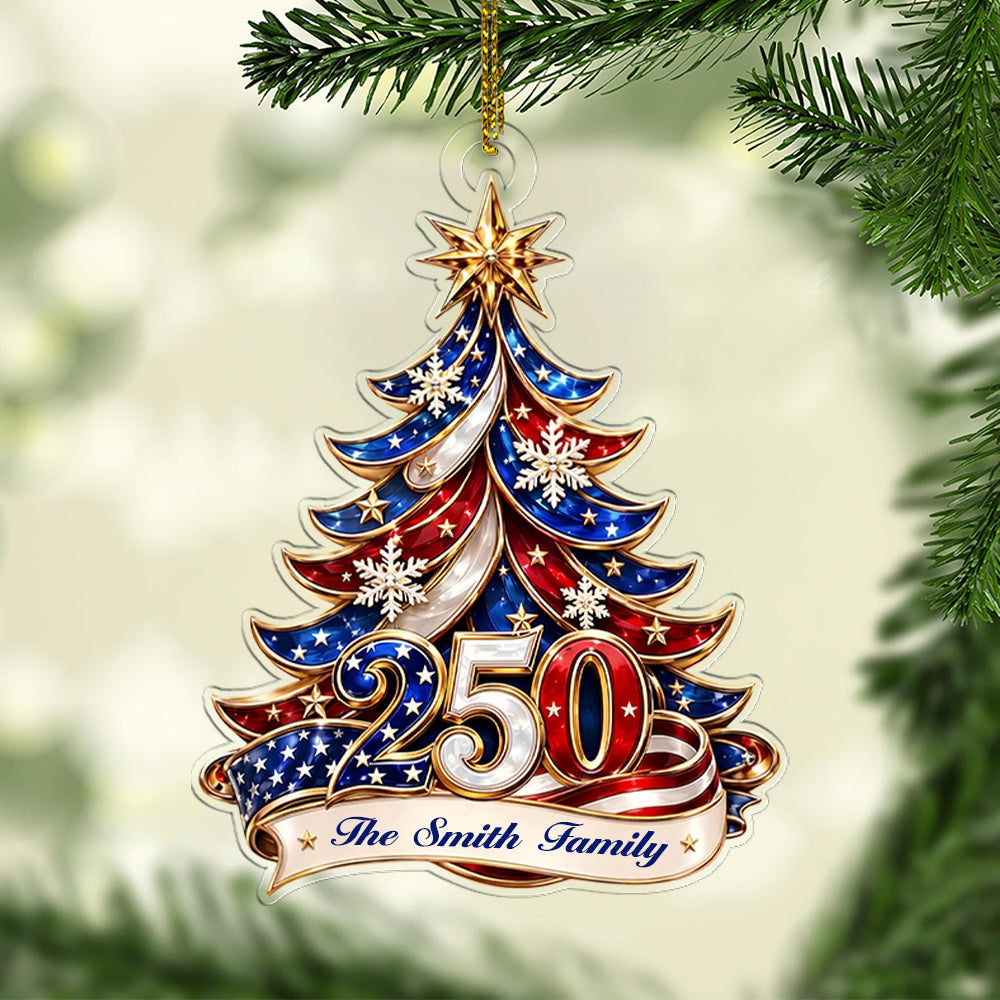 Personalized 250th America Christmas Ornament | Patriotic Family Ornament | USA Flag Ornament