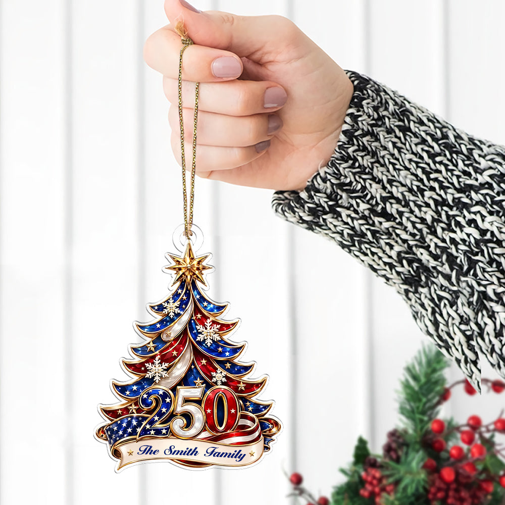 Personalized 250th America Christmas Ornament | Patriotic Family Ornament | USA Flag Ornament