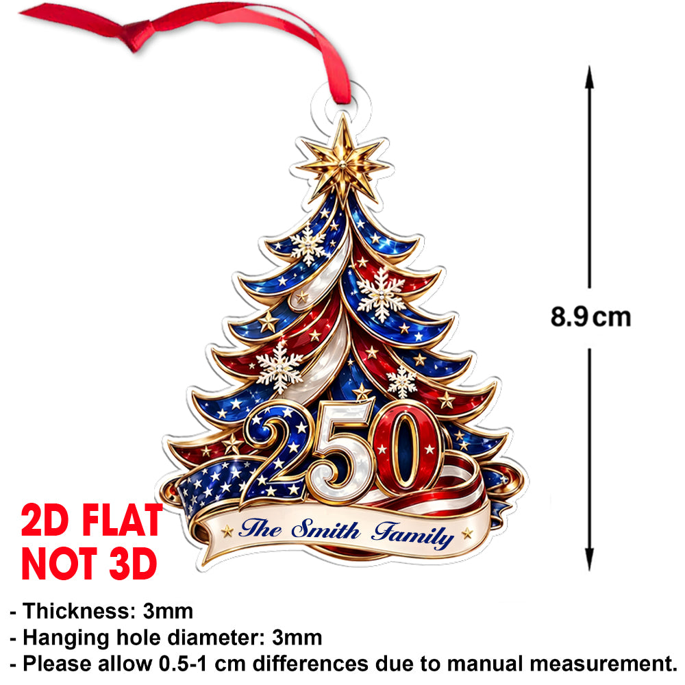 Personalized 250th America Christmas Ornament | Patriotic Family Ornament | USA Flag Ornament