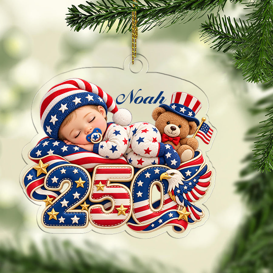 Personalized Baby's 1st Christmas 250th America Anniversary Ornament, New Baby Acrylic Ornament