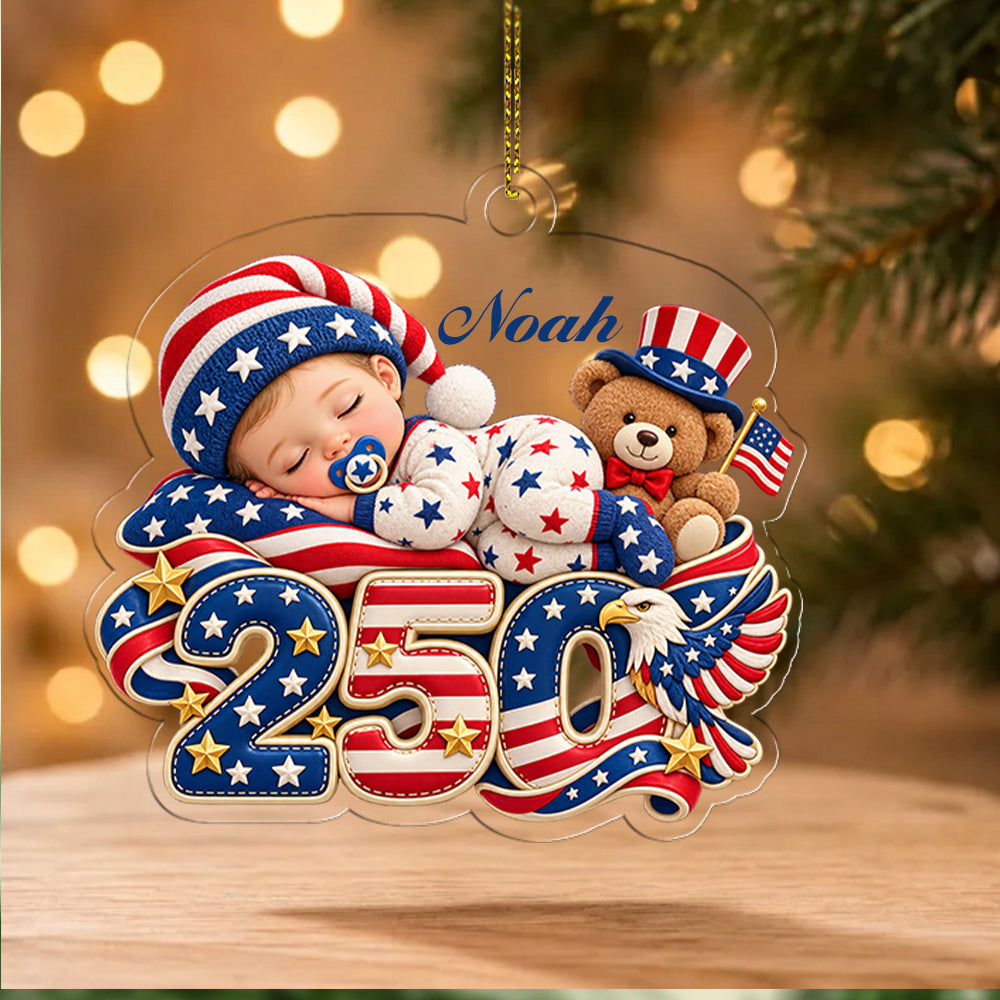 Personalized Baby's 1st Christmas 250th America Anniversary Ornament, New Baby Acrylic Ornament