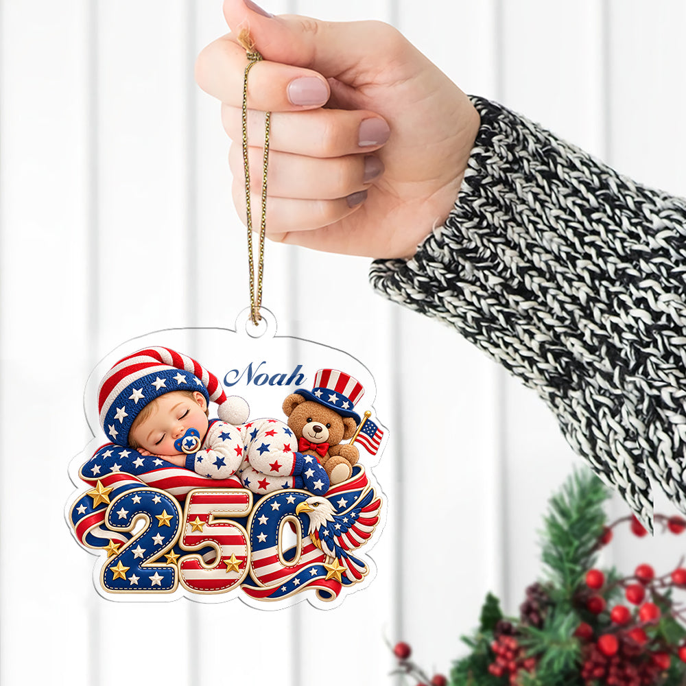 Personalized Baby's 1st Christmas 250th America Anniversary Ornament, New Baby Acrylic Ornament