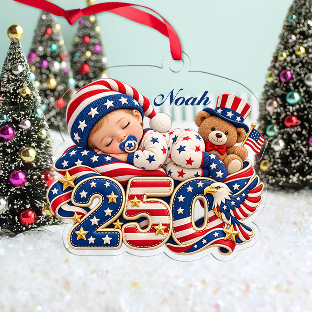Personalized Baby's 1st Christmas 250th America Anniversary Ornament, New Baby Acrylic Ornament