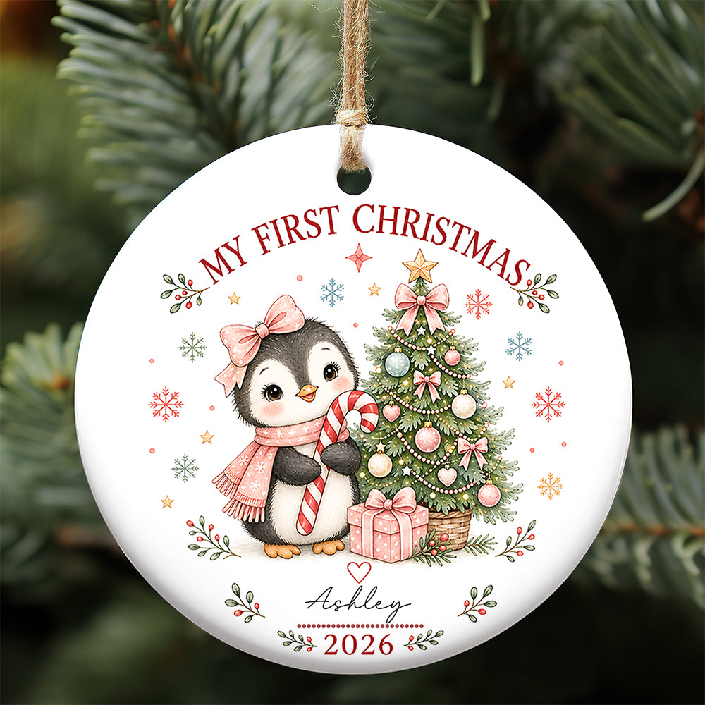 Baby Penguin First Christmas Ornament 2026, Personalized Ornament, New Baby Christmas Gift