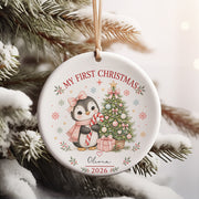 Baby Penguin First Christmas Ornament 2026, Personalized Ornament, New Baby Christmas Gift