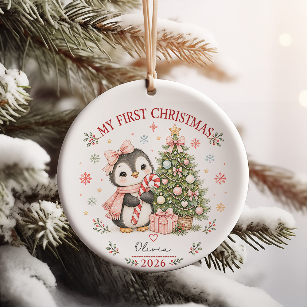 Baby Penguin First Christmas Ornament 2026, Personalized Ornament, New Baby Christmas Gift