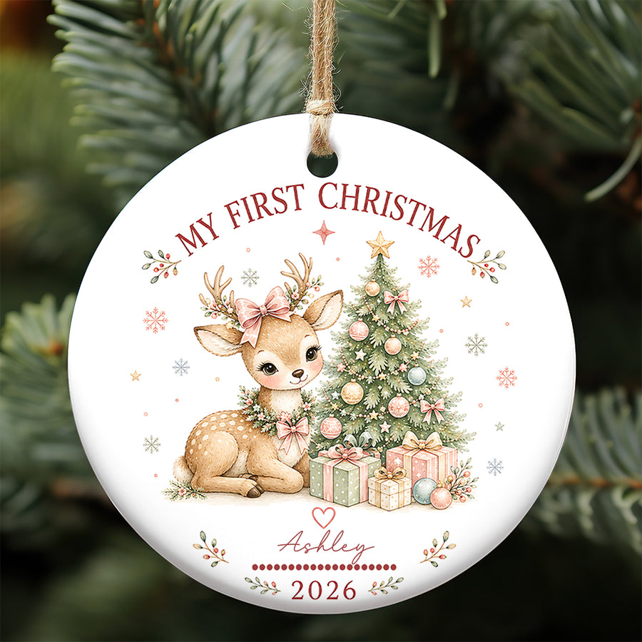 Baby Deer First Christmas Ornament 2026, Personalized Ornament, New Baby Christmas Gift