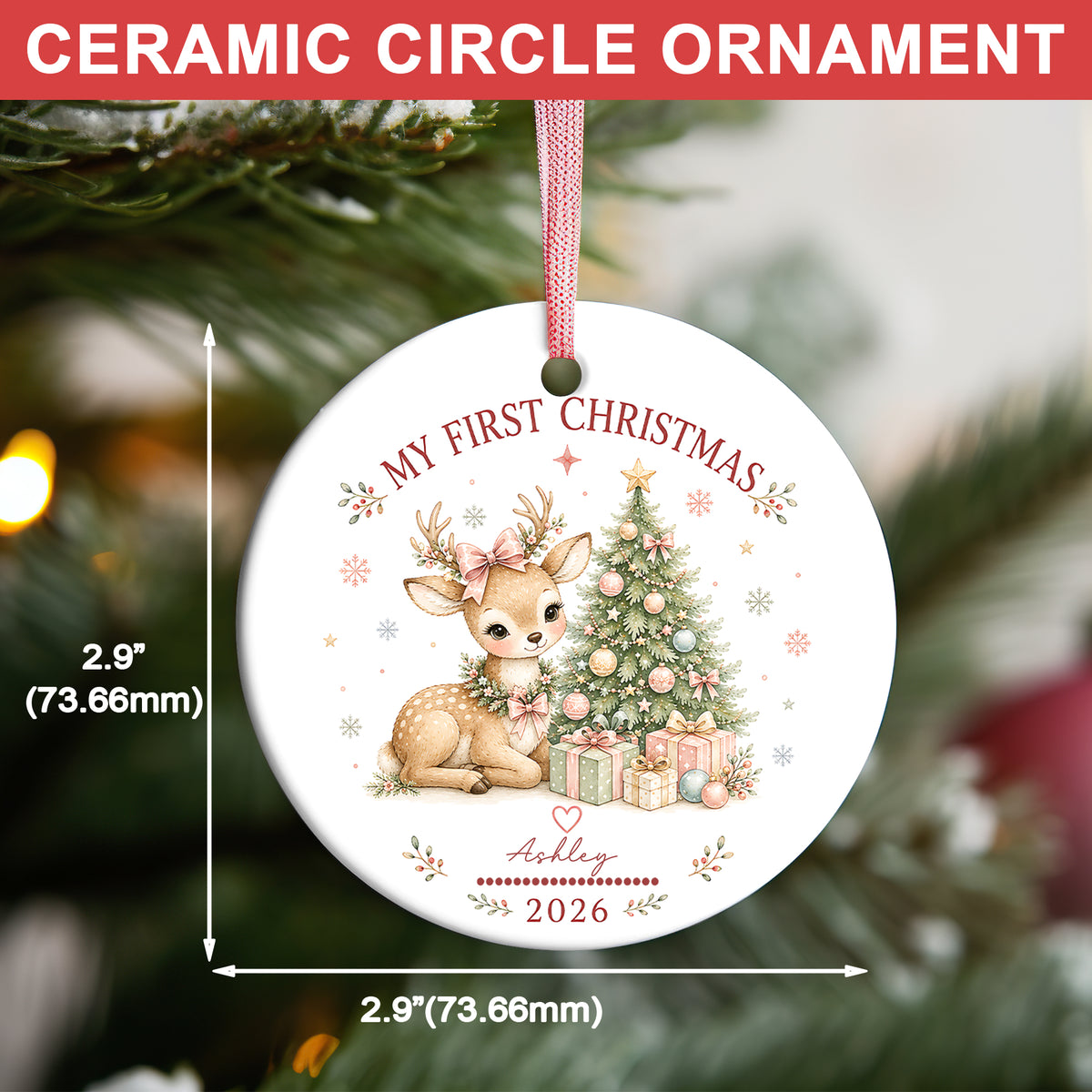 Baby Deer First Christmas Ornament 2026, Personalized Ornament, New Baby Christmas Gift